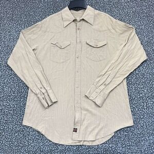 Independent Shirt Men Large Beige Striped Button Up Long Sleeve‎ Collared L